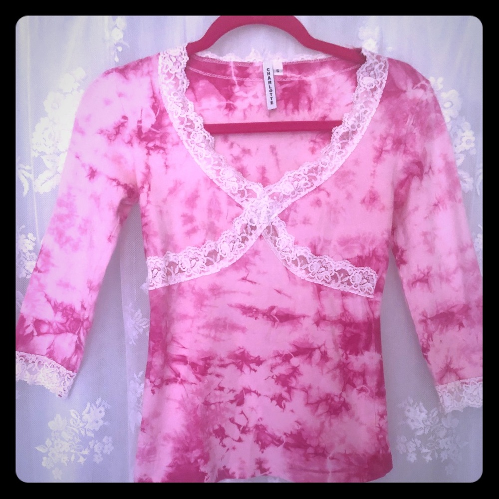 Pink Fitted Tie Die Lace Shirt